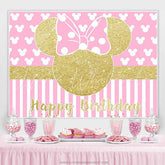 Lofaris Bow Tie Pink Mouse Happy Birthday Backdrop for Girl